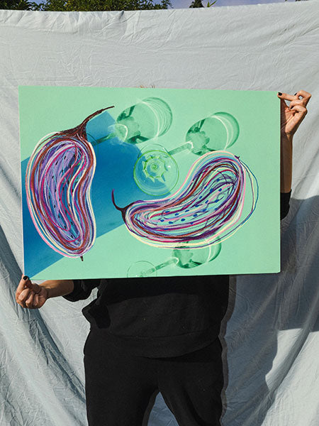 Flying Eggplant 50x70cm