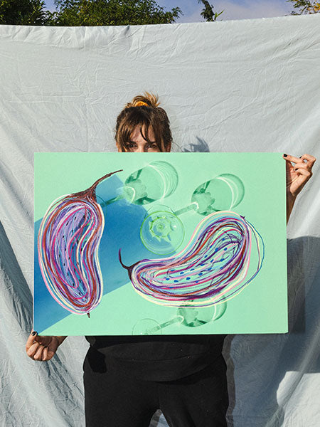 Flying Eggplant 50x70cm